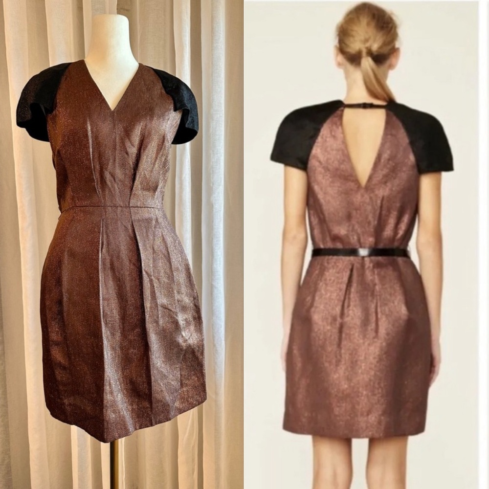 3.1 Phillip Lim 0 metallic copper/black dress with pockets (no belt)